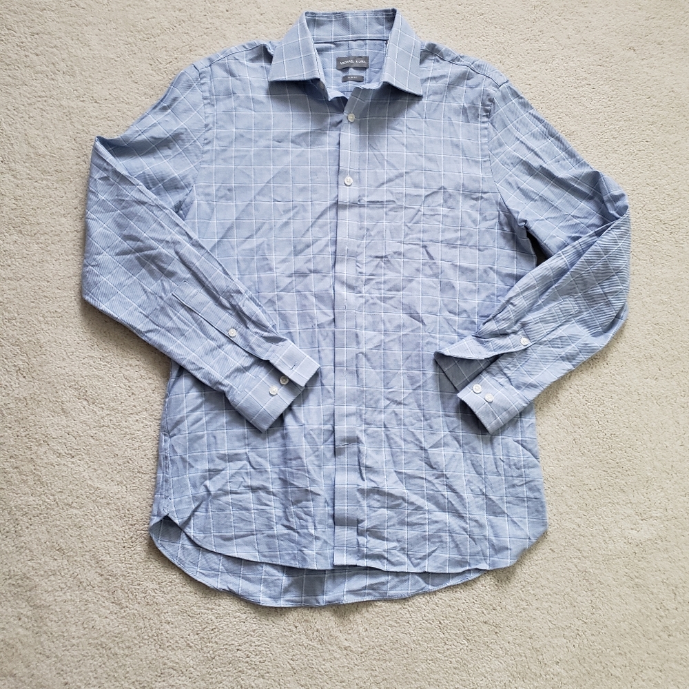 Michael Kors Slim Fit Blue Plaid Button-up Shirt szM